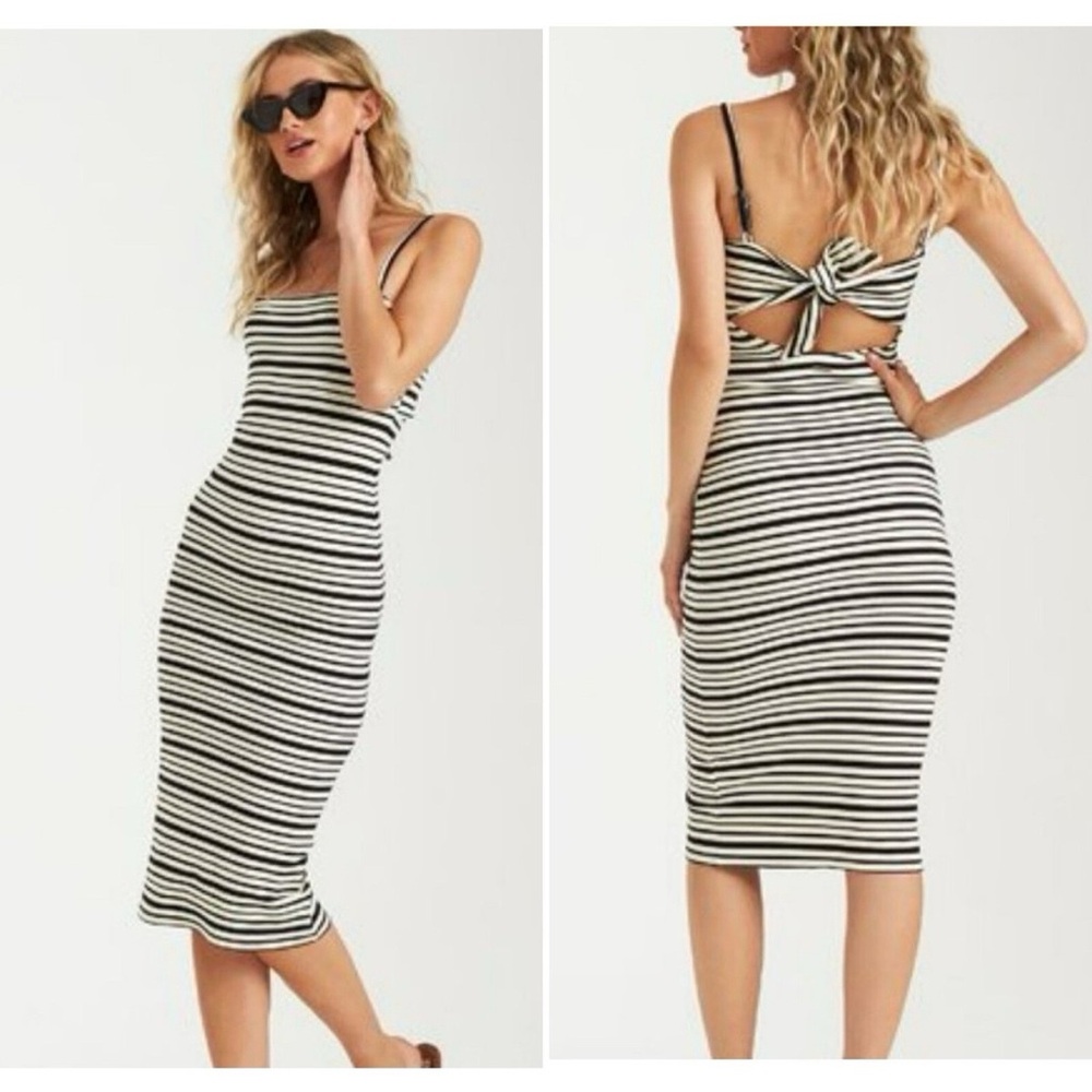 Billabong Black and Cream Striped Midi Dress